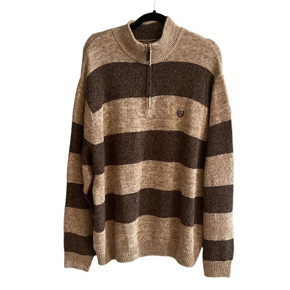 Men’s 2XL XXL Grandpa core half zip thick chunky striped sweater